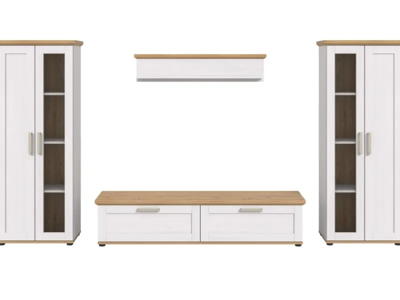 Inn.Furn Wohnwand in Weiß Lärche Landhaus 4-teilig 316 cm Mirano