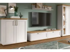 Outlet Inn.Furn Wohnwand in Weiß Lärche Landhaus 4-teilig 336 cm Mirano