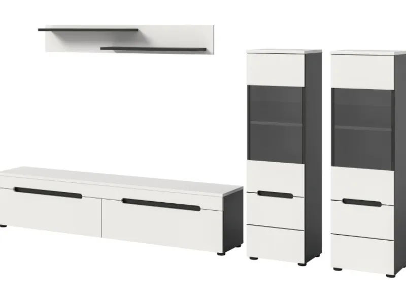 Hot Inn.Furn Wohnwand in Weiß und Grau 272 cm Cooper