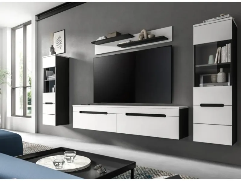 Hot Inn.Furn Wohnwand in Weiß und Grau 272 cm Cooper