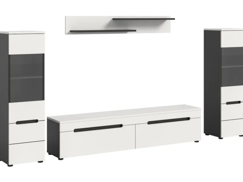 Hot Inn.Furn Wohnwand in Weiß und Grau 272 cm Cooper