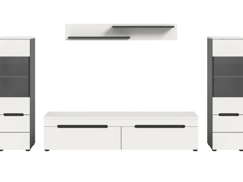 Hot Inn.Furn Wohnwand in Weiß und Grau 272 cm Cooper