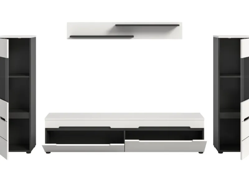 Hot Inn.Furn Wohnwand in Weiß und Grau 272 cm Cooper