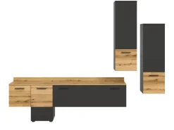 Hot Inn.Furn Wohnwand 3-teilig Grau Evoke Eiche 247 cm mit Soft-Close Elian