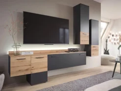 Hot Inn.Furn Wohnwand 3-teilig Grau Evoke Eiche 247 cm mit Soft-Close Elian