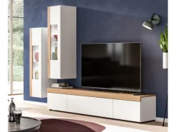 Inn.Furn Wohnwand 3-teilig in Weiß und Eiche 270 cm Siena