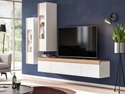 Inn.Furn Wohnwand 3-teilig in Weiß und Eiche 270 cm Siena