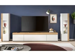 Inn.Furn Wohnwand 3-teilig in Weiß und Eiche 270 cm Siena