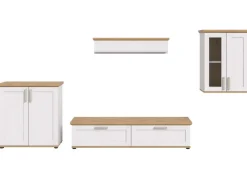 Inn.Furn Wohnwand 4-teilig in Weiß Lärche Landhaus 336 cm Mirano