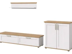 Best Inn.Furn Wohnwand 3-teilig in Weiß Lärche Landhaus 260 cm Mirano