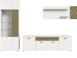 Inn.Furn Wohnwand Weiß Gold 3-teilig 305 cm Fühlbare 3D-Struktur Relief
