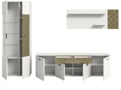 Inn.Furn Wohnwand Weiß Gold 3-teilig 305 cm Fühlbare 3D-Struktur Relief