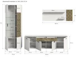 Inn.Furn Wohnwand Weiß Gold 3-teilig 305 cm Fühlbare 3D-Struktur Relief