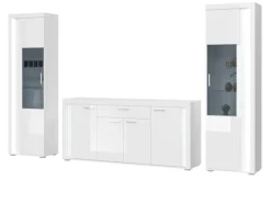 Inn.Furn Wohnwand Weiß Hochglanz 3-teilig 332 cm mit Soft-Close Sunroof