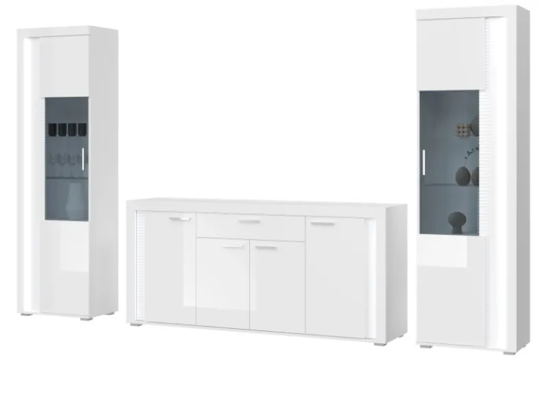 Inn.Furn Wohnwand Weiß Hochglanz 3-teilig 332 cm mit Soft-Close Sunroof