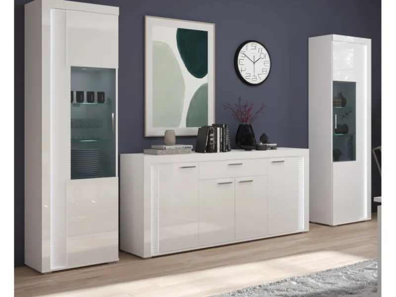 Inn.Furn Wohnwand Weiß Hochglanz 3-teilig 332 cm mit Soft-Close Sunroof