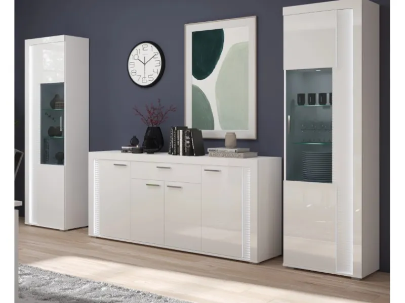 Inn.Furn Wohnwand Weiß Hochglanz 3-teilig 332 cm mit Soft-Close Sunroof