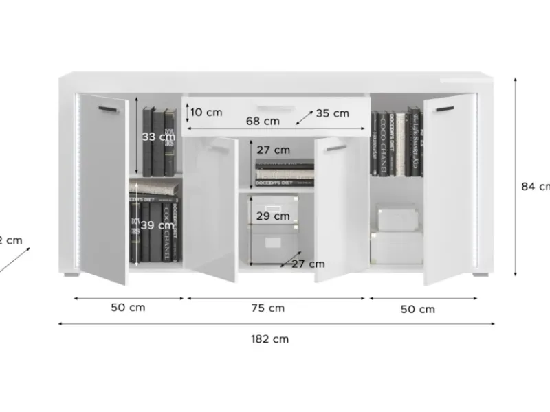 Inn.Furn Wohnwand Weiß Hochglanz 3-teilig 332 cm mit Soft-Close Sunroof