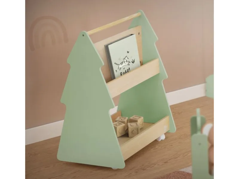 Discount Joyz Kinder Bücherregal Tanne 60x38x705 cm Grün-Natur 2 Seitiges Regal aus Holz