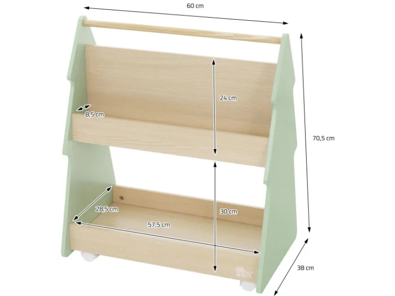 Discount Joyz Kinder Bücherregal Tanne 60x38x705 cm Grün-Natur 2 Seitiges Regal aus Holz