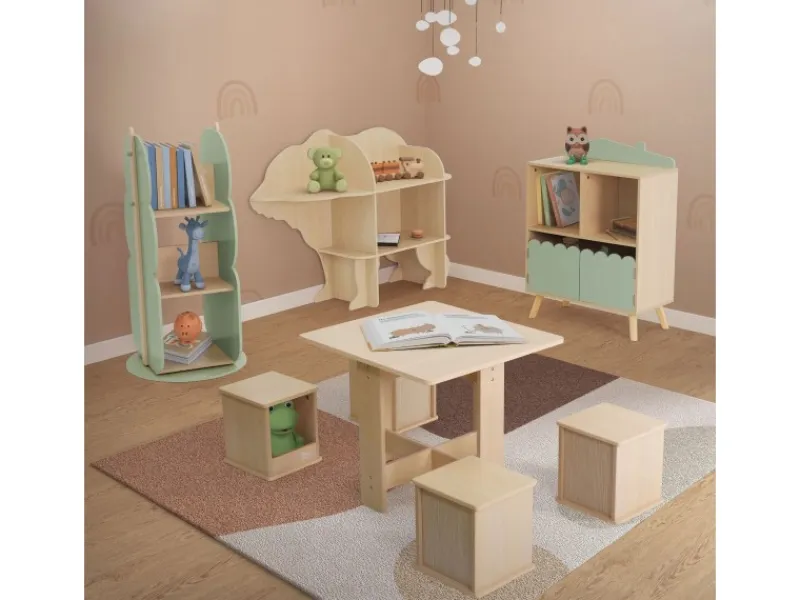 Joyz Kinderregal Bär 2 Ebenen Natur 110x 32x83 cm Holz Regal mit Offenen Regalen