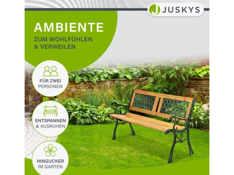 Sale Juskys 2 Sitzer Gartenbank Sanremo aus Lackiertem Holz und Gusseisen