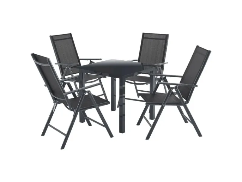 Hot Juskys Aluminium Gartengarnitur Milano 5 Teilig mit Tisch und 4 Stühlen Dunkelgrau