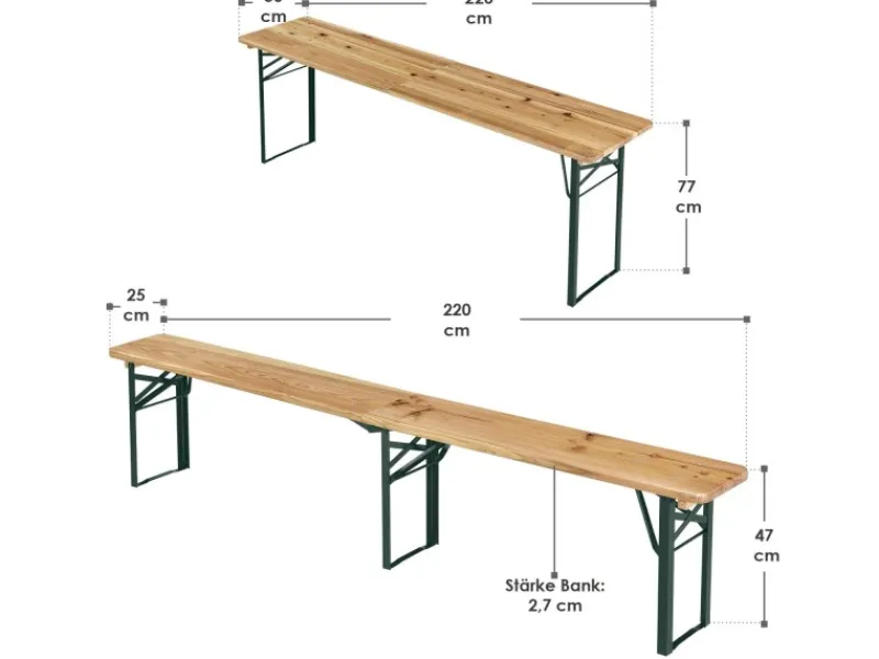 Juskys Bierzeltgarnitur Passau 3 teilig klappbar mit lackiertem Tannenholz 220 cm