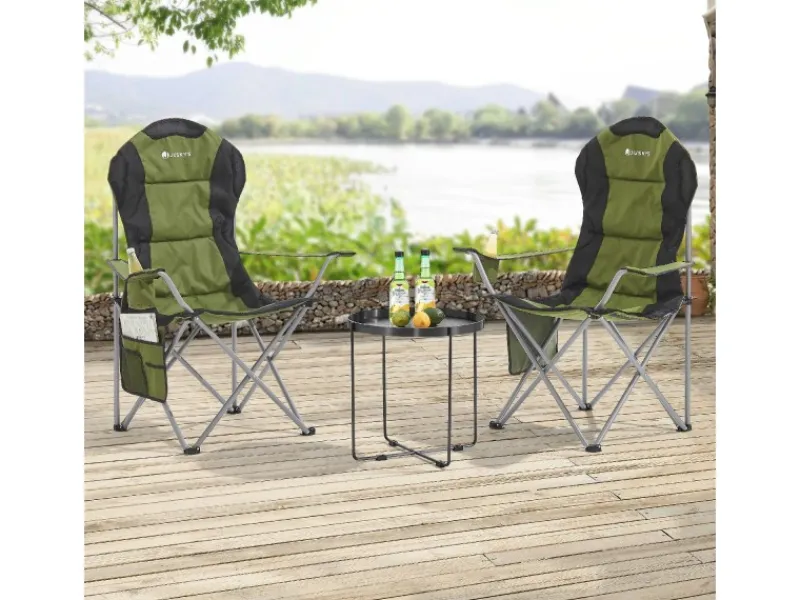 Juskys Campingstuhl Lido mit Flaschenhalterung und Tragetasche Grün