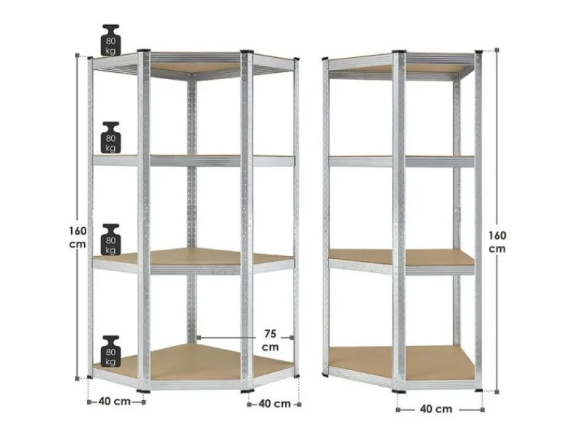 Online Juskys Eckregal Lagerregal Corner Easy 160 x 75 x 40 bis 75 cm Silber