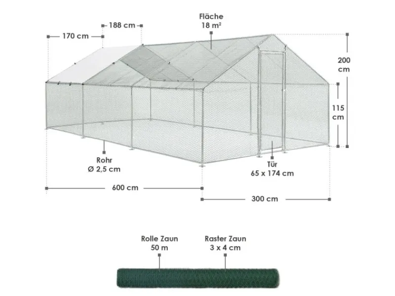 Outlet Juskys Freilaufgehege HLS25T 3x6x2m