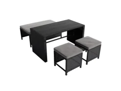 Juskys 2in1 Polyrattan Relax Gartenmöbel Set Jamaika Schwarz Grau