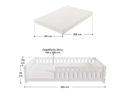 New Juskys Kinderbett Naya 120 x 200 cm mit Matratze Weiß