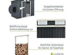 New Juskys Metall Geräteschuppen M mit Unterstand Links Anthrazit