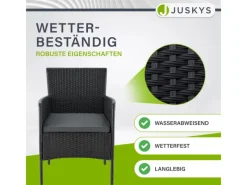 Juskys Polyrattan Gartenmöbel Sitzgruppe Fort Myers Schwarz und Dunkelgraue Bezüge