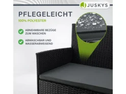 Juskys Polyrattan Gartenmöbel Sitzgruppe Fort Myers Schwarz und Dunkelgraue Bezüge