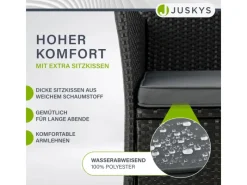 Juskys Polyrattan Gartenmöbel Sitzgruppe Monaco in Schwarz und Dunkelgraue Bezüge