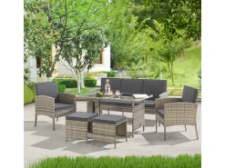 Juskys Polyrattan Gartenmöbel Sitzgruppe Turin Grau Meliert Grau-Meliert