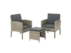 Juskys Polyrattan Gartenmöbel Sitzgruppe Turin Grau Meliert Grau-Meliert