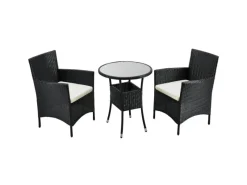 Discount Juskys Polyrattan Gartenmöbel Balkon Set Bayamo in Schwarz mit Bezügen in Beige Schwarz-Beige