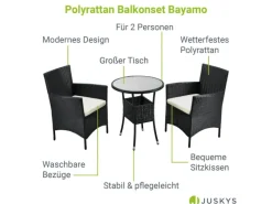 Discount Juskys Polyrattan Gartenmöbel Balkon Set Bayamo in Schwarz mit Bezügen in Beige Schwarz-Beige