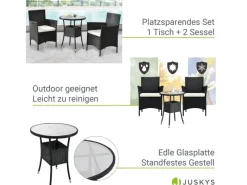 Discount Juskys Polyrattan Gartenmöbel Balkon Set Bayamo in Schwarz mit Bezügen in Beige Schwarz-Beige