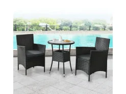 Juskys Polyrattan Gartenmöbel Balkon Set Bayamo in Schwarz mit Bezügen in Dunkelgrau