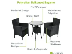 Juskys Polyrattan Gartenmöbel Balkon Set Bayamo in Schwarz mit Bezügen in Dunkelgrau