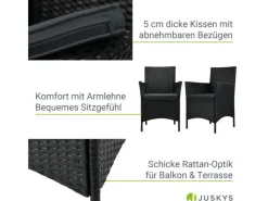 Juskys Polyrattan Gartenmöbel Balkon Set Bayamo in Schwarz mit Bezügen in Dunkelgrau