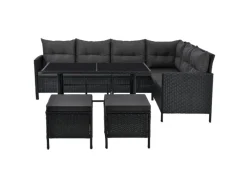 Juskys Polyrattan Gartenmöbel Lounge Manacor Schwarz mit Bezügen in Dunkelgrau