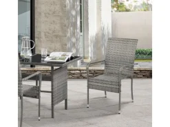 Juskys Polyrattan Gartenstühle Yoro 6er Set Stapelbar mit Armlehnen Grau Meliert