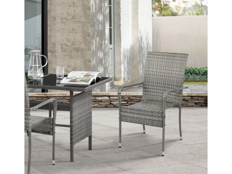 Juskys Polyrattan Gartenstühle Yoro 6er Set Stapelbar mit Armlehnen Grau Meliert