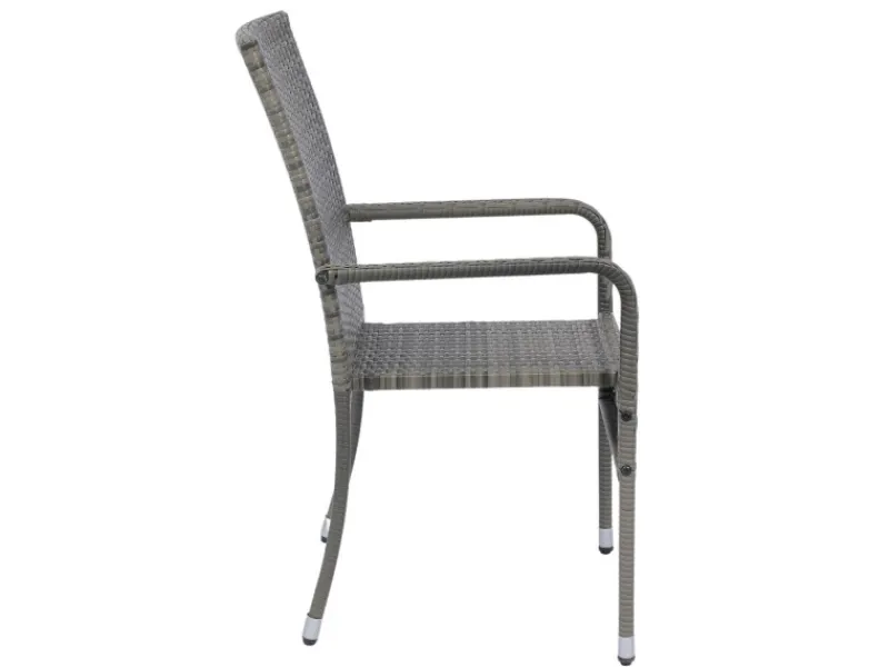 Juskys Polyrattan Gartenstühle Yoro 6er Set Stapelbar mit Armlehnen Grau Meliert