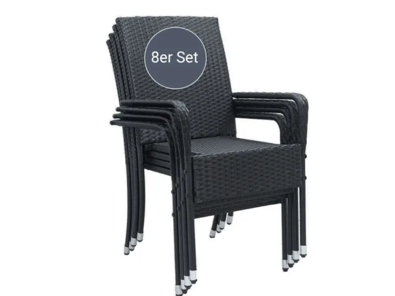 Juskys Polyrattan Gartenstühle Yoro 8er Set Stapelbar mit Armlehnen
